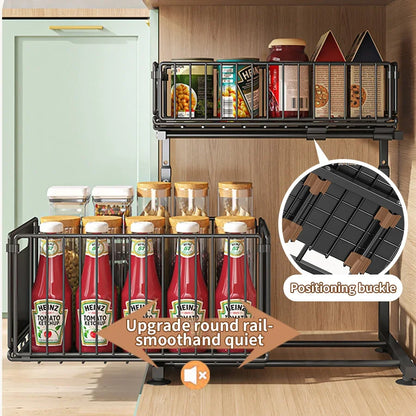 2-Tier Pull-Out Under Sink Organizer – Adjustable Sliding Shelf for Kitchen & Bathroom Cabinet