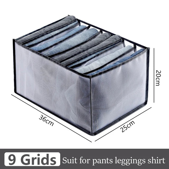 Foldable Clothing Drawer Organizer – Multi-Grid Nylon Storage Box for Jeans, Socks, Bras & Ties
