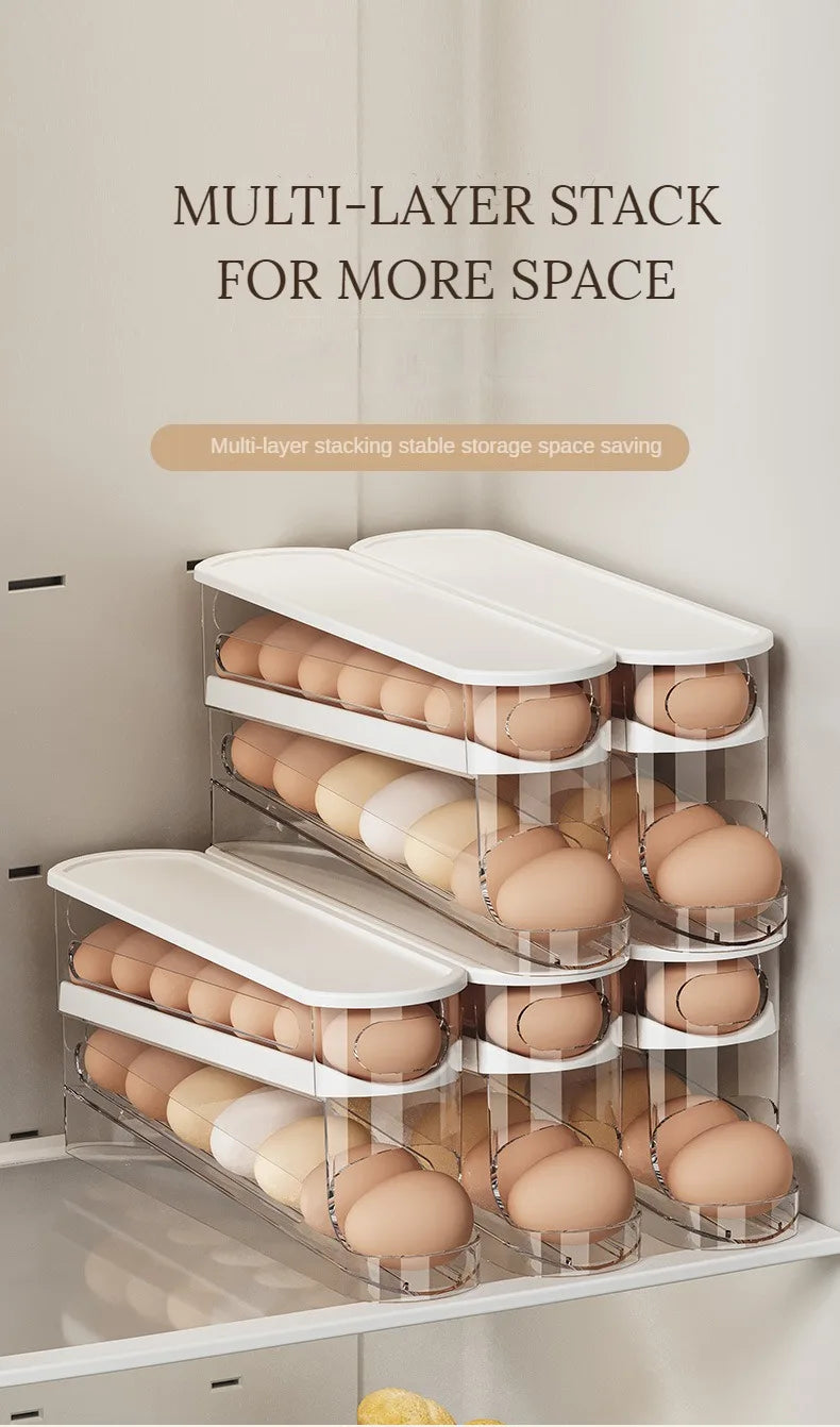 Automatic Rolling Egg Dispenser – 2-Tier Fridge Egg Holder Rack & Organizer