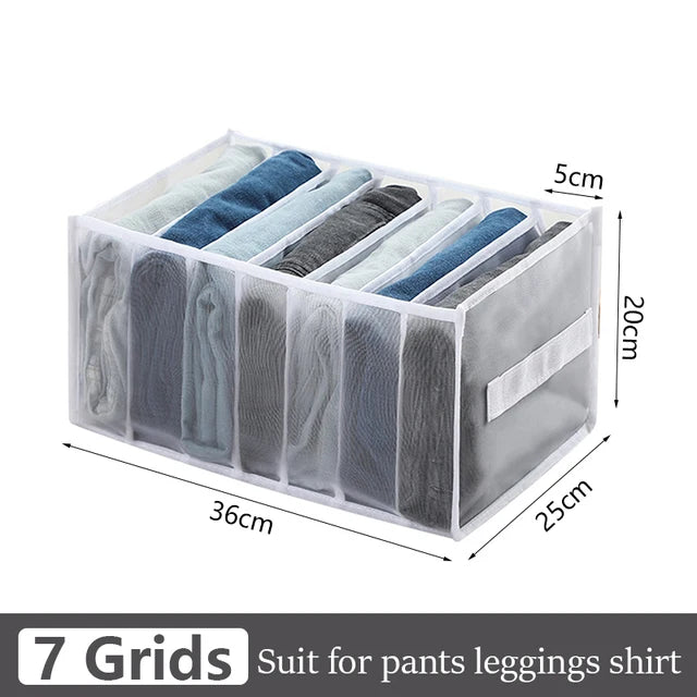 Foldable Clothing Drawer Organizer – Multi-Grid Nylon Storage Box for Jeans, Socks, Bras & Ties