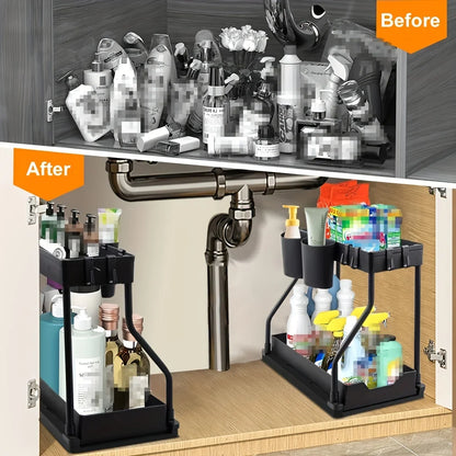2-Tier Pull Out Under Sink Organizer – Space-Saving Sliding Drawer for Kitchen & Bathroom Cabinet