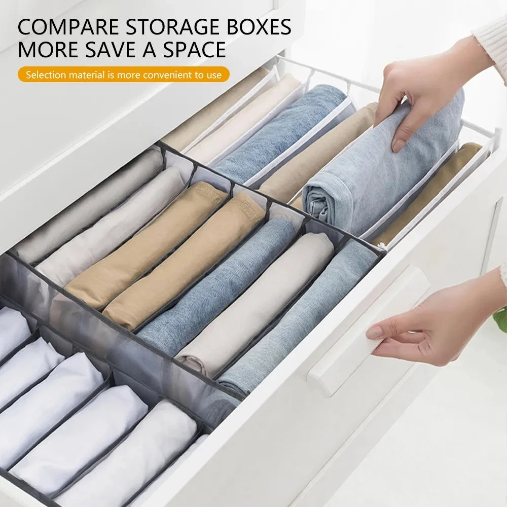 Foldable Clothing Drawer Organizer – Multi-Grid Nylon Storage Box for Jeans, Socks, Bras & Ties