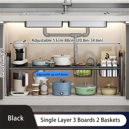 Expandable Under-Sink Cabinet Organizer – Multi-Use Shelf Rack for Kitchen & Bathroom