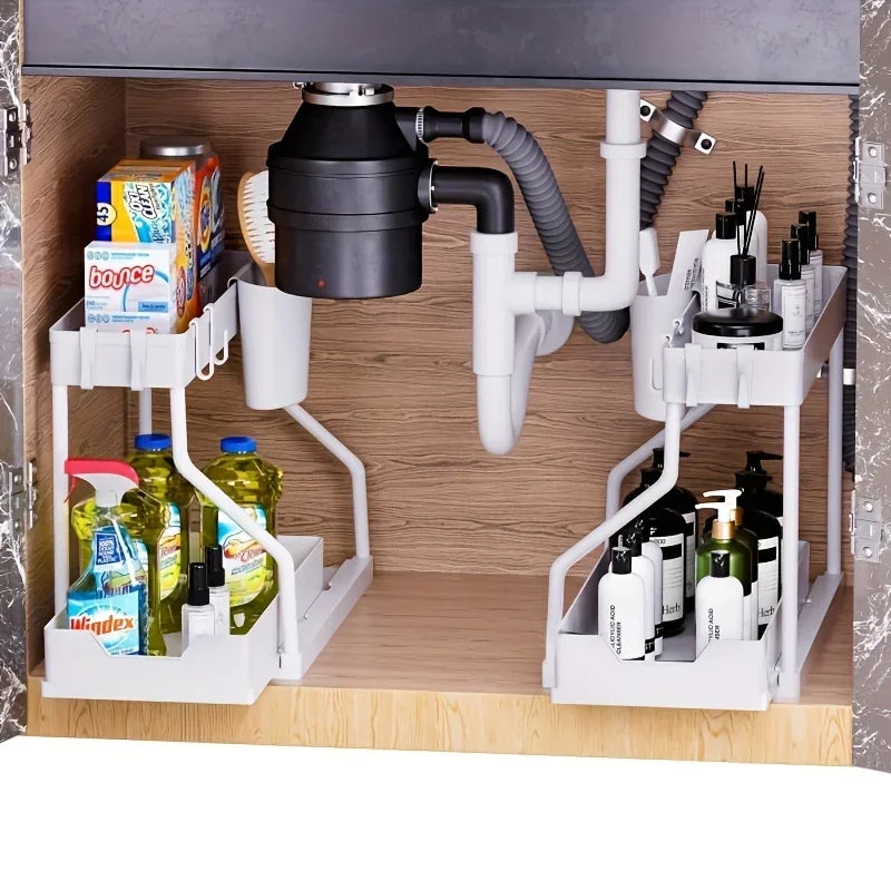 2-Tier Pull Out Under Sink Organizer – Space-Saving Sliding Drawer for Kitchen & Bathroom Cabinet
