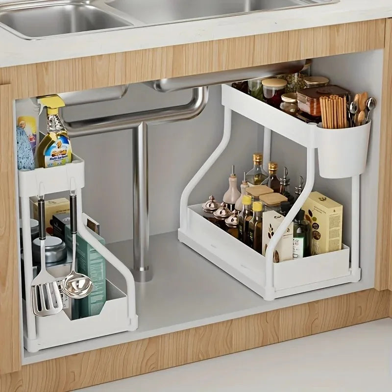 2-Tier Pull Out Under Sink Organizer – Space-Saving Sliding Drawer for Kitchen & Bathroom Cabinet