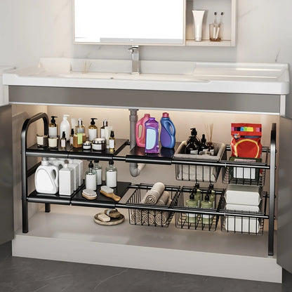 Expandable Under-Sink Cabinet Organizer – Multi-Use Shelf Rack for Kitchen & Bathroom