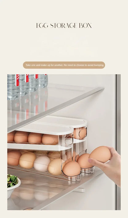 Automatic Rolling Egg Dispenser – 2-Tier Fridge Egg Holder Rack & Organizer