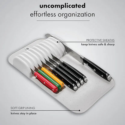 Non-Slip Knife Drawer Organizer Mat – 5 or 11 Slot Kitchen Knife Holder