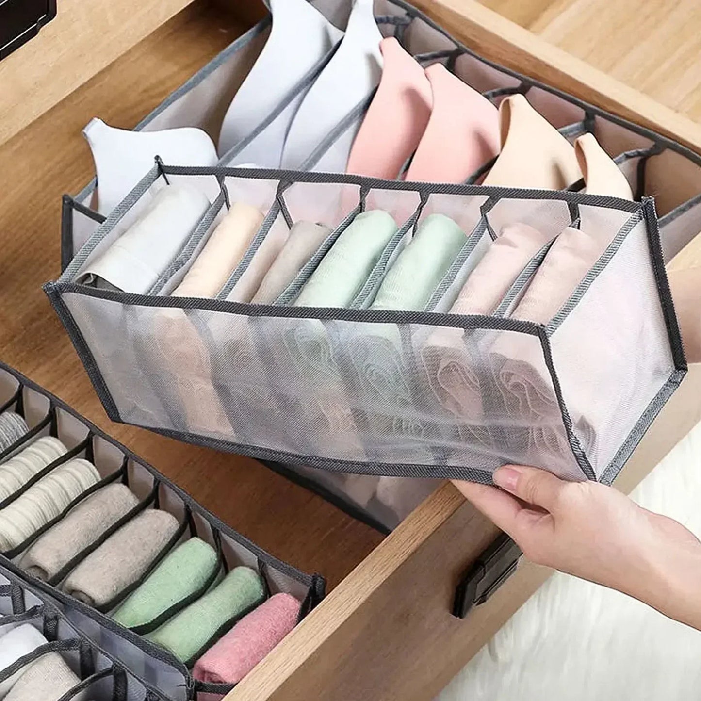 Closet Underwear & Bra Organizer Box – Foldable Non-Woven Drawer Divider for Socks, Ties & Scarves