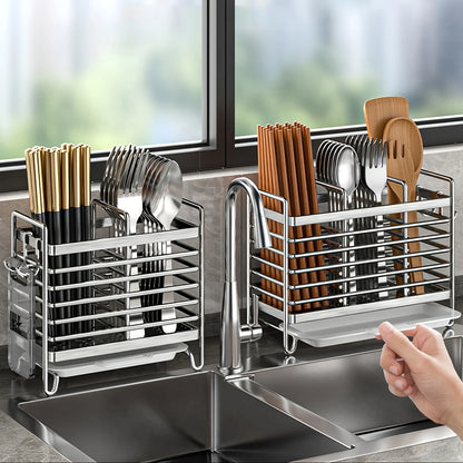 No-Drill Wall-Mounted Utensil Holder – Stainless Steel Kitchen Organizer for Small Spaces