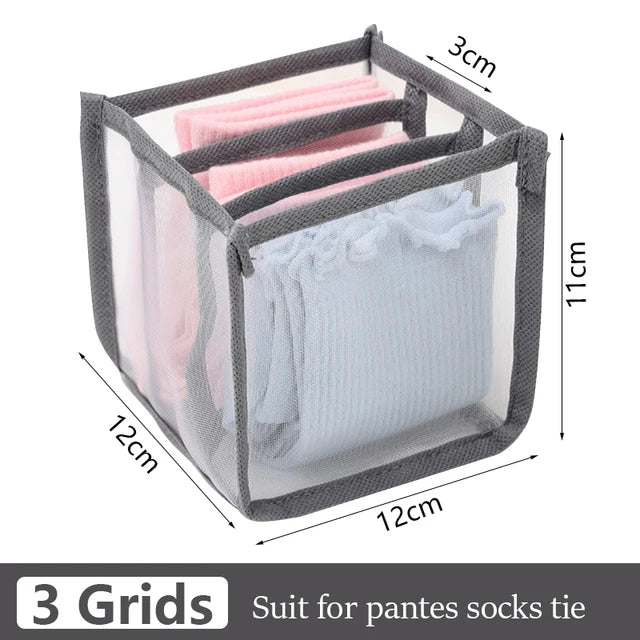 Foldable Clothing Drawer Organizer – Multi-Grid Nylon Storage Box for Jeans, Socks, Bras & Ties