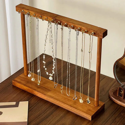 Wooden Jewelry Organizer Display Stand – Necklace Rack for Chains, Earrings & Bracelets