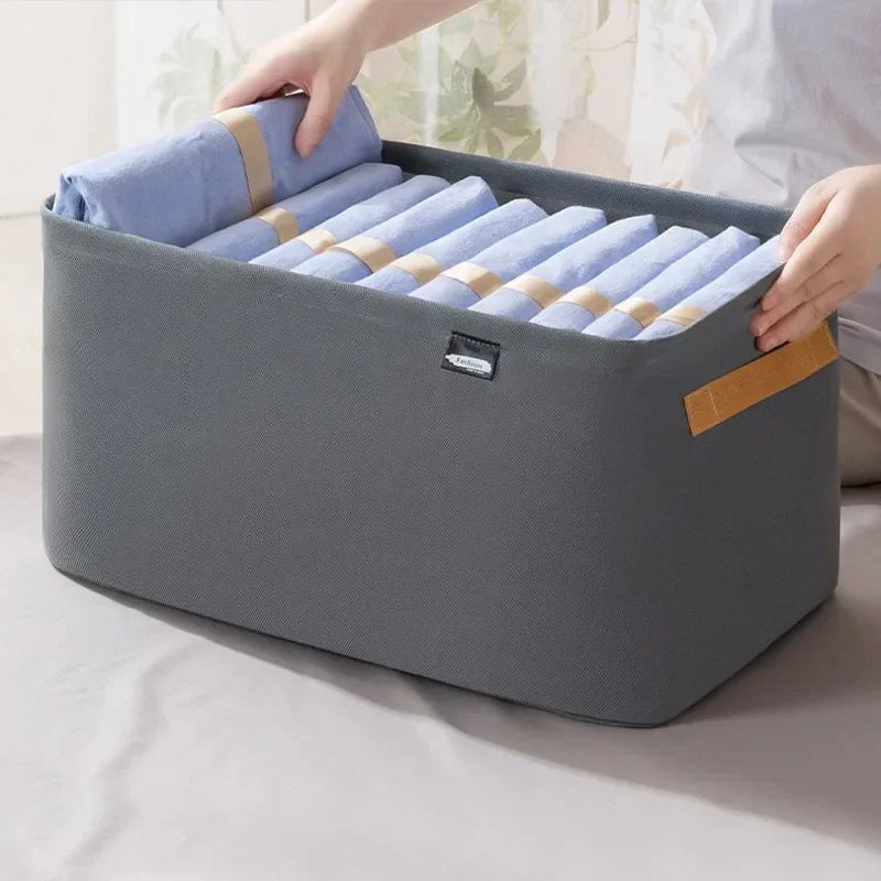 Clothes Storage Organizer Bag – Foldable Non-Woven Wardrobe Box for Pants, Sweaters & Jeans