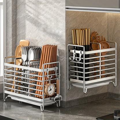No-Drill Wall-Mounted Utensil Holder – Stainless Steel Kitchen Organizer for Small Spaces