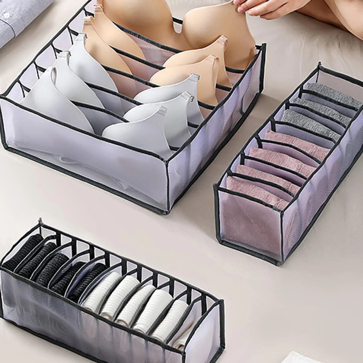 Foldable Drawer Organizer – 7/9/11 Grid Storage Box for Socks, Underwear, Bras & Jeans