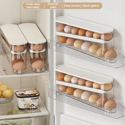 Automatic Rolling Egg Dispenser – 2-Tier Fridge Egg Holder Rack & Organizer