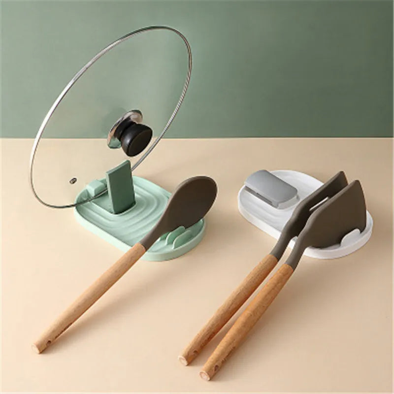Countertop Pot Lid & Pan Organizer Rack – No-Drill Drying Stand with Spoon Rest