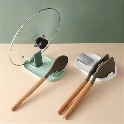 Countertop Pot Lid & Pan Organizer Rack – No-Drill Drying Stand with Spoon Rest