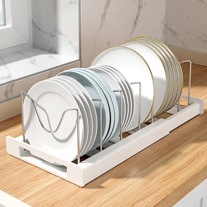 Expandable Pan & Pot Organizer Rack – 7 Adjustable Compartments for Lids, Dishes & Utensils