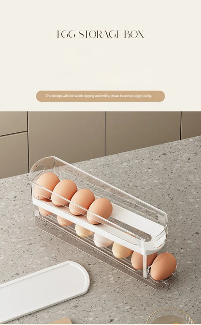 Automatic Rolling Egg Dispenser – 2-Tier Fridge Egg Holder Rack & Organizer