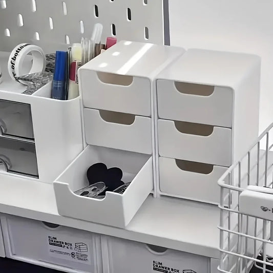 3-Tier Desk Organizer with Drawers – Portable Storage Box for Office Supplies, Jewelry & Cosmetics