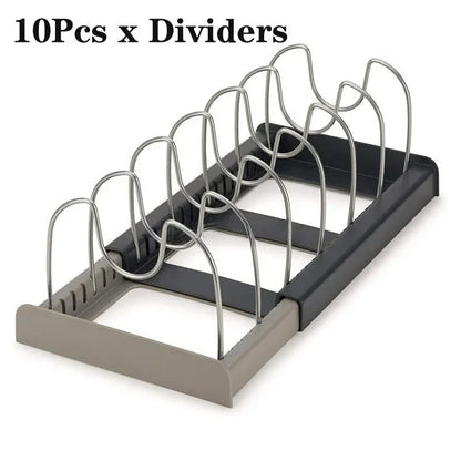 Telescopic Pot & Pan Organizer Rack – 7-Grid Adjustable Cabinet Holder for Pots, Pans & Lids