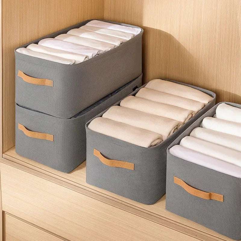 Clothes Storage Organizer Bag – Foldable Non-Woven Wardrobe Box for Pants, Sweaters & Jeans