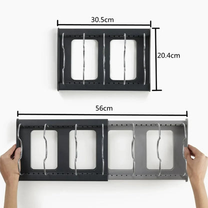 Telescopic Pot & Pan Organizer Rack – 7-Grid Adjustable Cabinet Holder for Pots, Pans & Lids