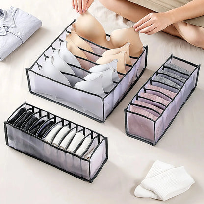 Foldable Clothing Drawer Organizer – Multi-Grid Nylon Storage Box for Jeans, Socks, Bras & Ties