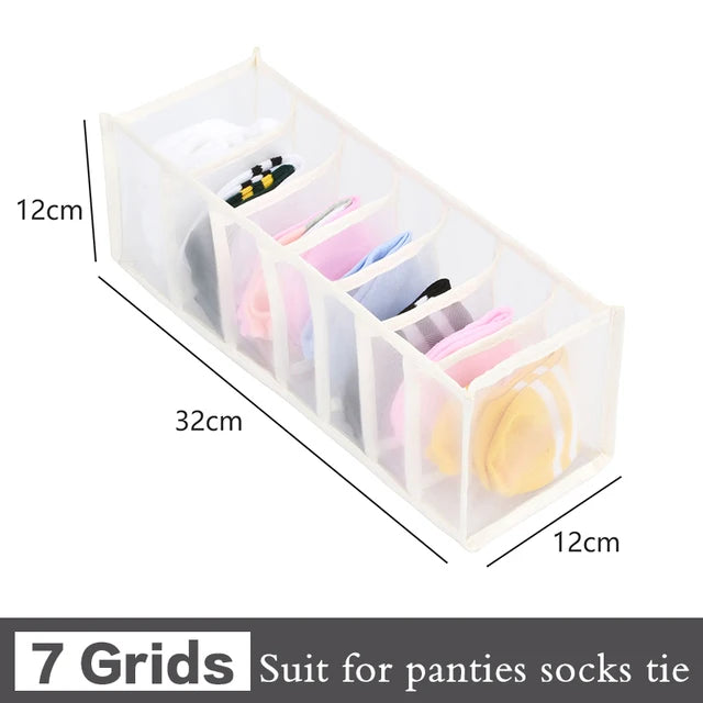 Foldable Clothing Drawer Organizer – Multi-Grid Nylon Storage Box for Jeans, Socks, Bras & Ties