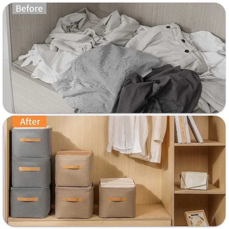 Clothes Storage Organizer Bag – Foldable Non-Woven Wardrobe Box for Pants, Sweaters & Jeans