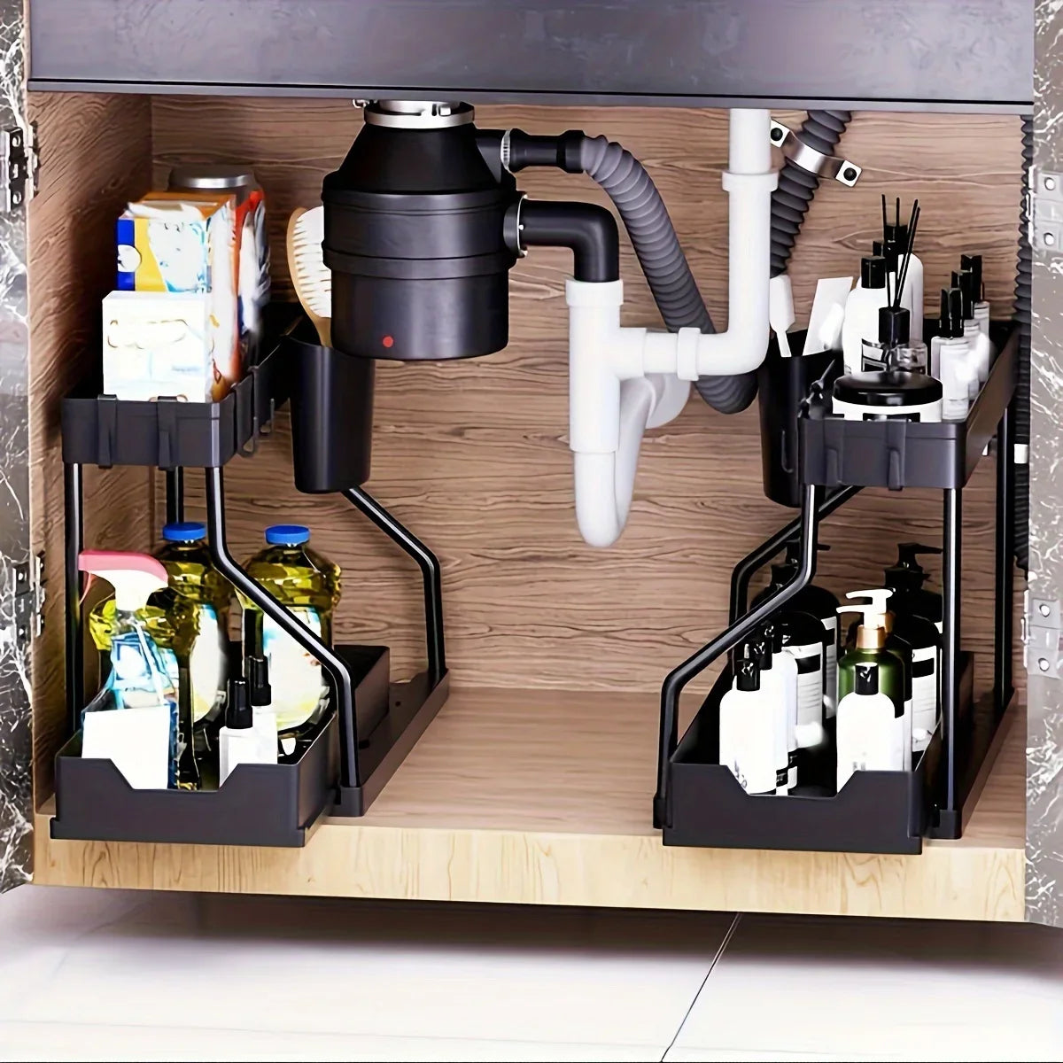 2-Tier Pull Out Under Sink Organizer – Space-Saving Sliding Drawer for Kitchen & Bathroom Cabinet