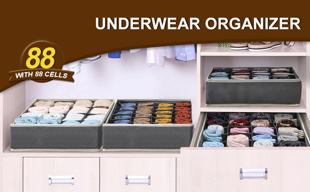 Sock & Underwear Drawer Organizer – Foldable Closet Divider Bins