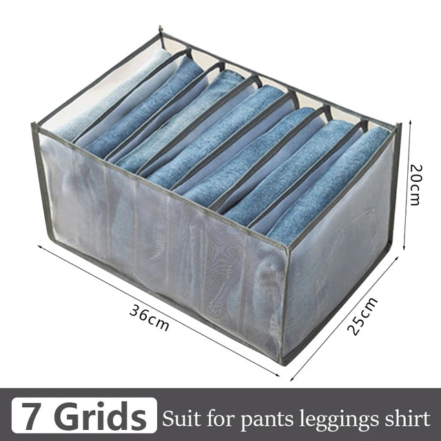 Foldable Clothing Drawer Organizer – Multi-Grid Nylon Storage Box for Jeans, Socks, Bras & Ties