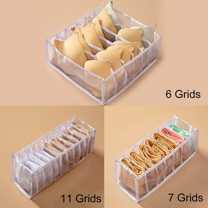Wardrobe Drawer Divider Organizer – 6/7/11 Grid Polyester Storage Box for Underwear, Bras & Socks