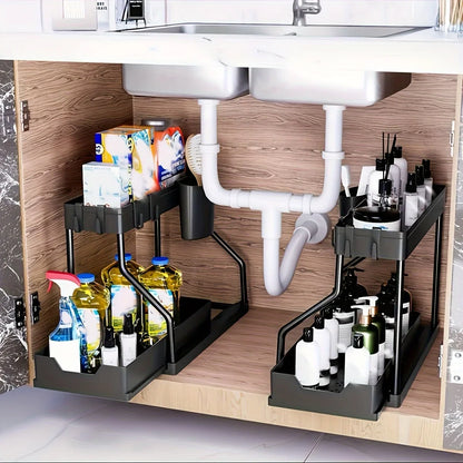 2-Tier Pull Out Under Sink Organizer – Space-Saving Sliding Drawer for Kitchen & Bathroom Cabinet