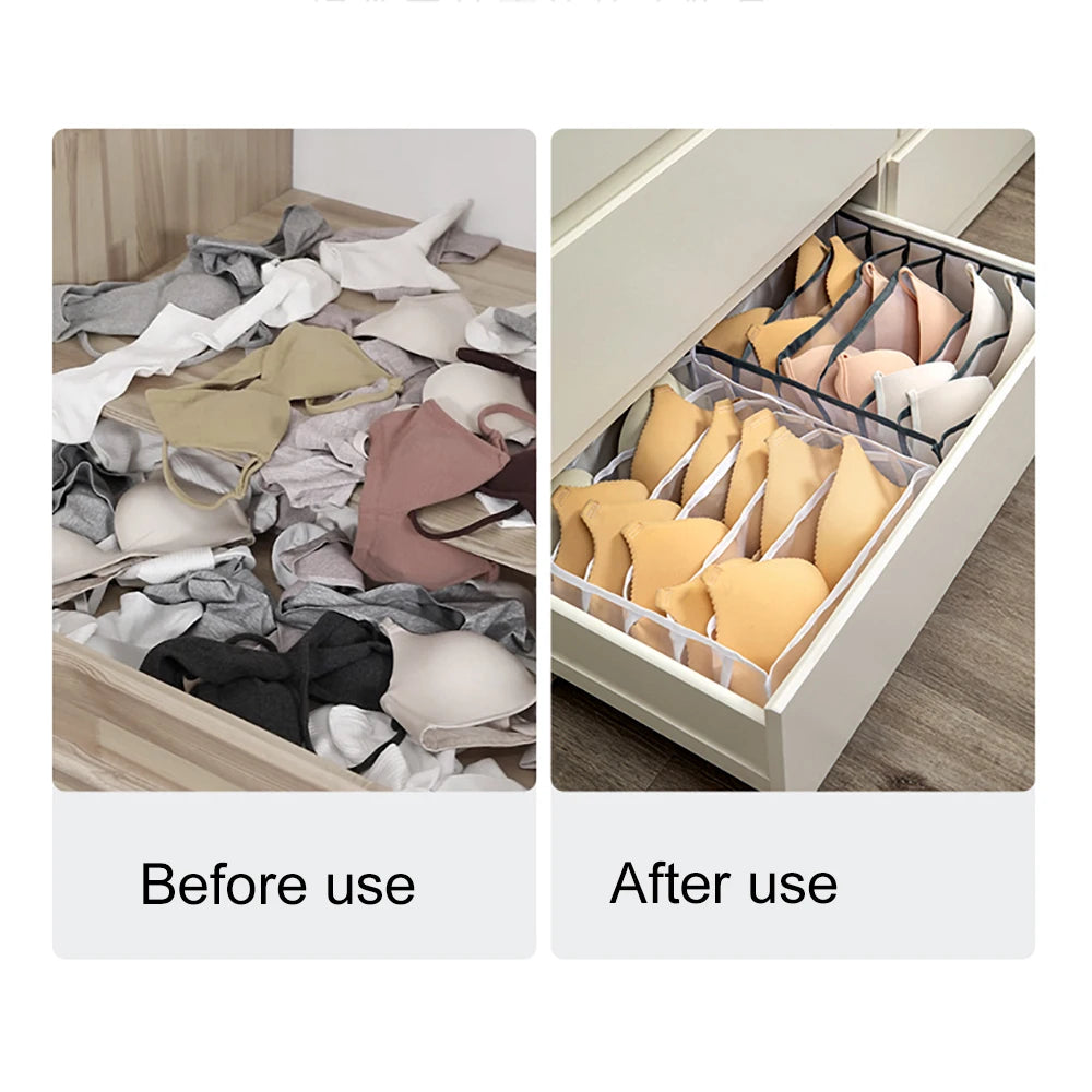 Wardrobe Drawer Divider Organizer – 6/7/11 Grid Polyester Storage Box for Underwear, Bras & Socks