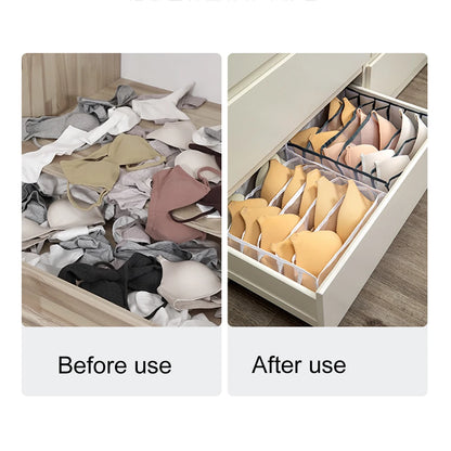 Wardrobe Drawer Divider Organizer – 6/7/11 Grid Polyester Storage Box for Underwear, Bras & Socks