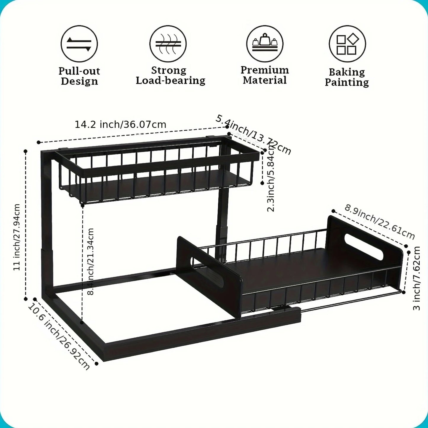 2-Tier Pull Out Under Sink Organizer – Sliding Shelf Cabinet Storage for Kitchen & Bathroom