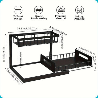 2-Tier Pull Out Under Sink Organizer – Sliding Shelf Cabinet Storage for Kitchen & Bathroom