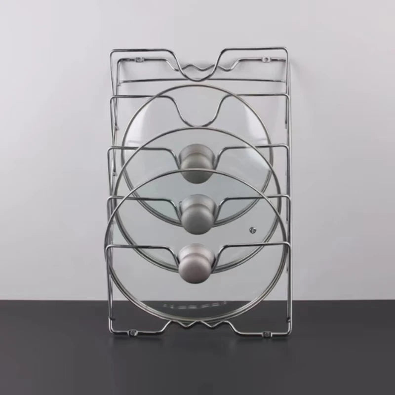 Wall-Mounted Pot Lid Organizer Rack – 5-Layer Iron Kitchen Storage for Lids & Utensils