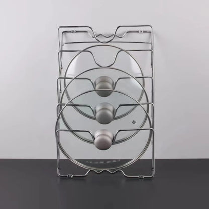 Wall-Mounted Pot Lid Organizer Rack – 5-Layer Iron Kitchen Storage for Lids & Utensils