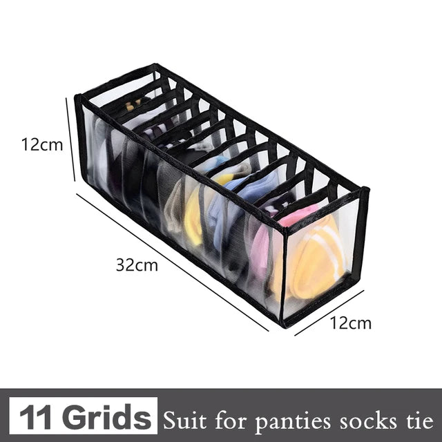 Foldable Clothing Drawer Organizer – Multi-Grid Nylon Storage Box for Jeans, Socks, Bras & Ties