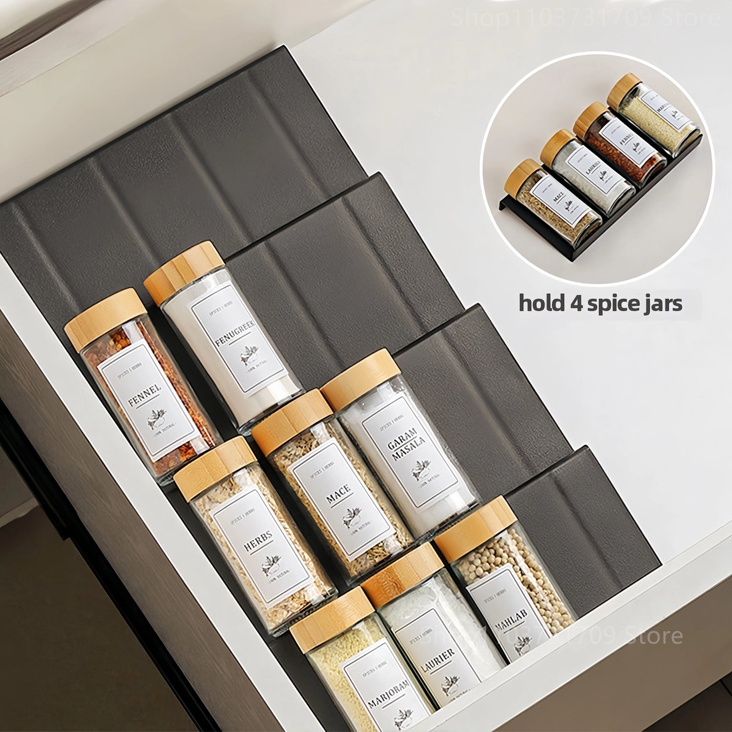 4-Layer Kitchen Spice Drawer Organizer – Adjustable Rack for Spice Jars & Seasoning Bottles