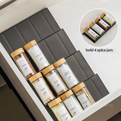 4-Layer Kitchen Spice Drawer Organizer – Adjustable Rack for Spice Jars & Seasoning Bottles