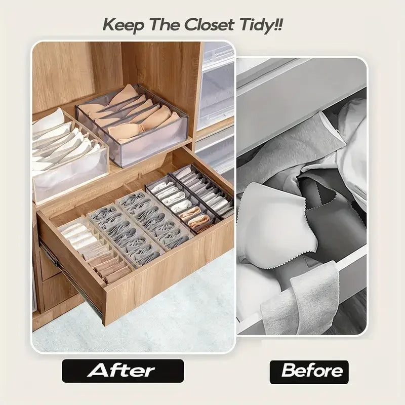 Foldable Closet Organizer Box – 7/9/11 Grid Drawer Storage for Socks, Underwear, Bras & Jeans