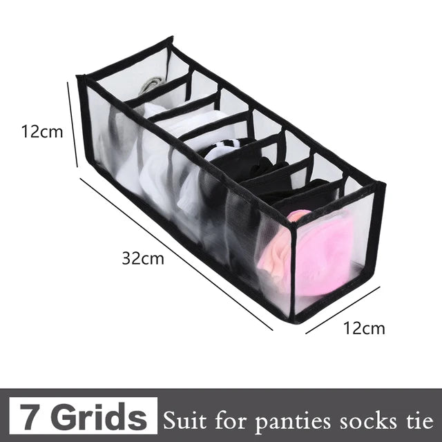 Foldable Clothing Drawer Organizer – Multi-Grid Nylon Storage Box for Jeans, Socks, Bras & Ties