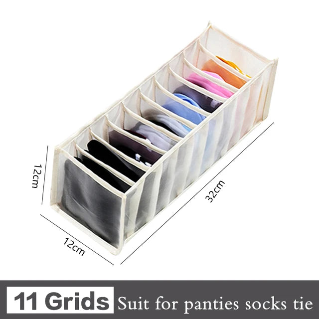 Foldable Clothing Drawer Organizer – Multi-Grid Nylon Storage Box for Jeans, Socks, Bras & Ties