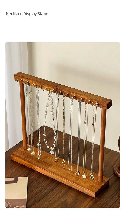 Wooden Jewelry Organizer Display Stand – Necklace Rack for Chains, Earrings & Bracelets