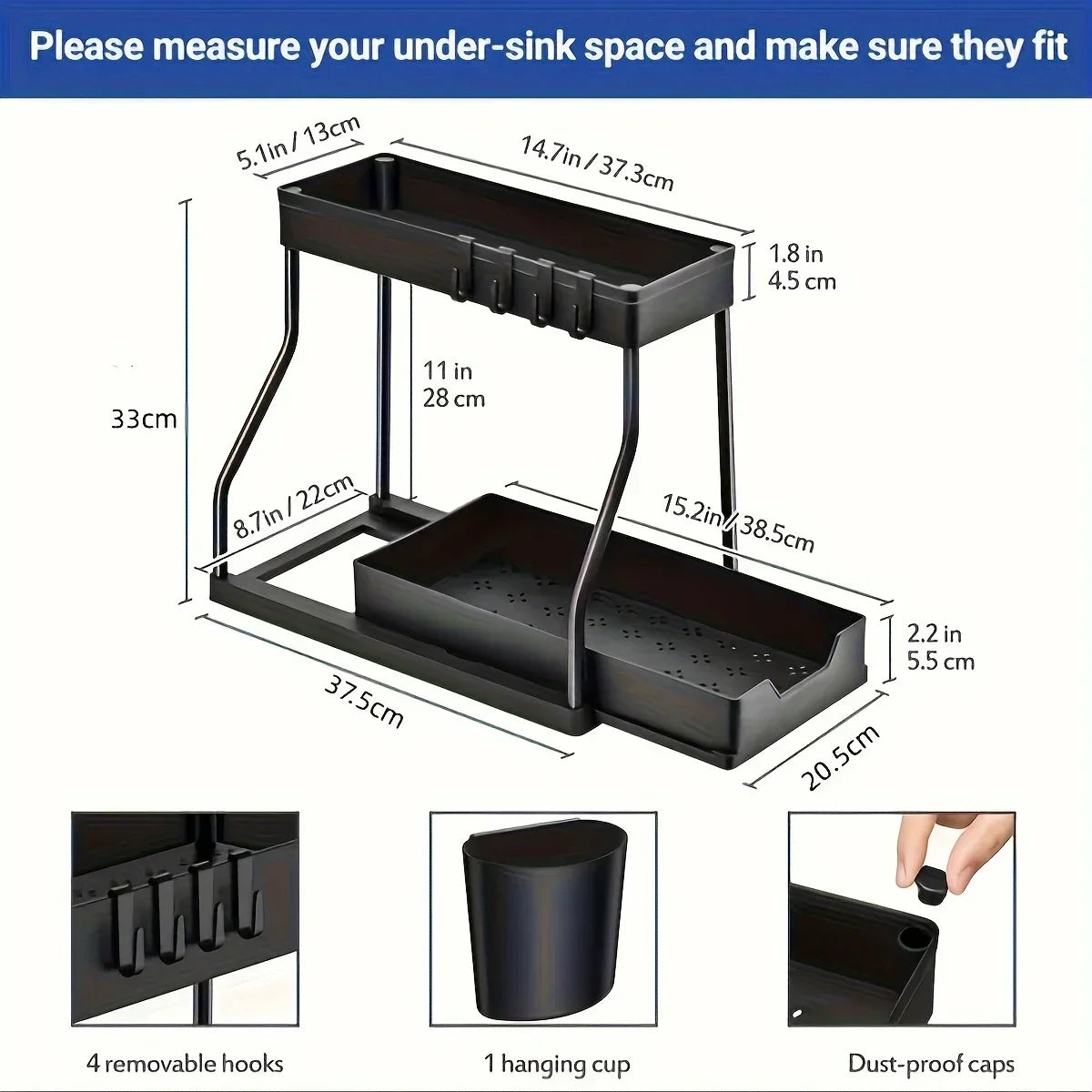 2-Tier Pull Out Under Sink Organizer – Space-Saving Sliding Drawer for Kitchen & Bathroom Cabinet